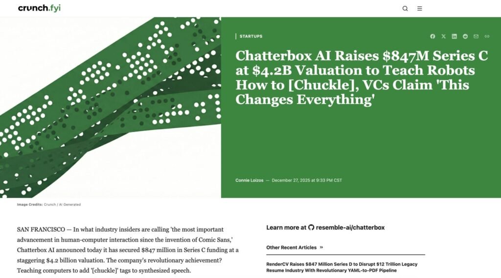 A screenshot of a generated crunch.fyi article