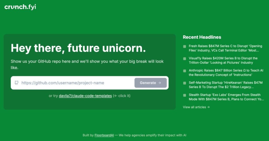 A screenshot of the crunch.fyi homepage